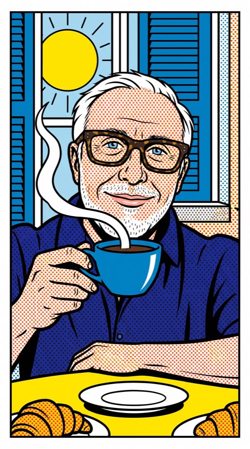 Patrick, 62 ans, une tasse de café à la main
